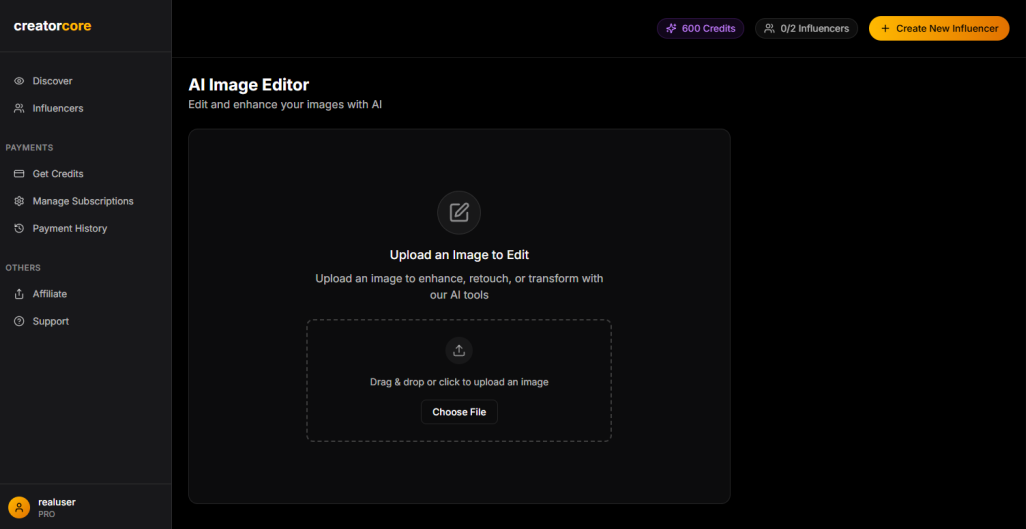 Customize With Our Smart Editor - Creator Core AI Interface Screenshot